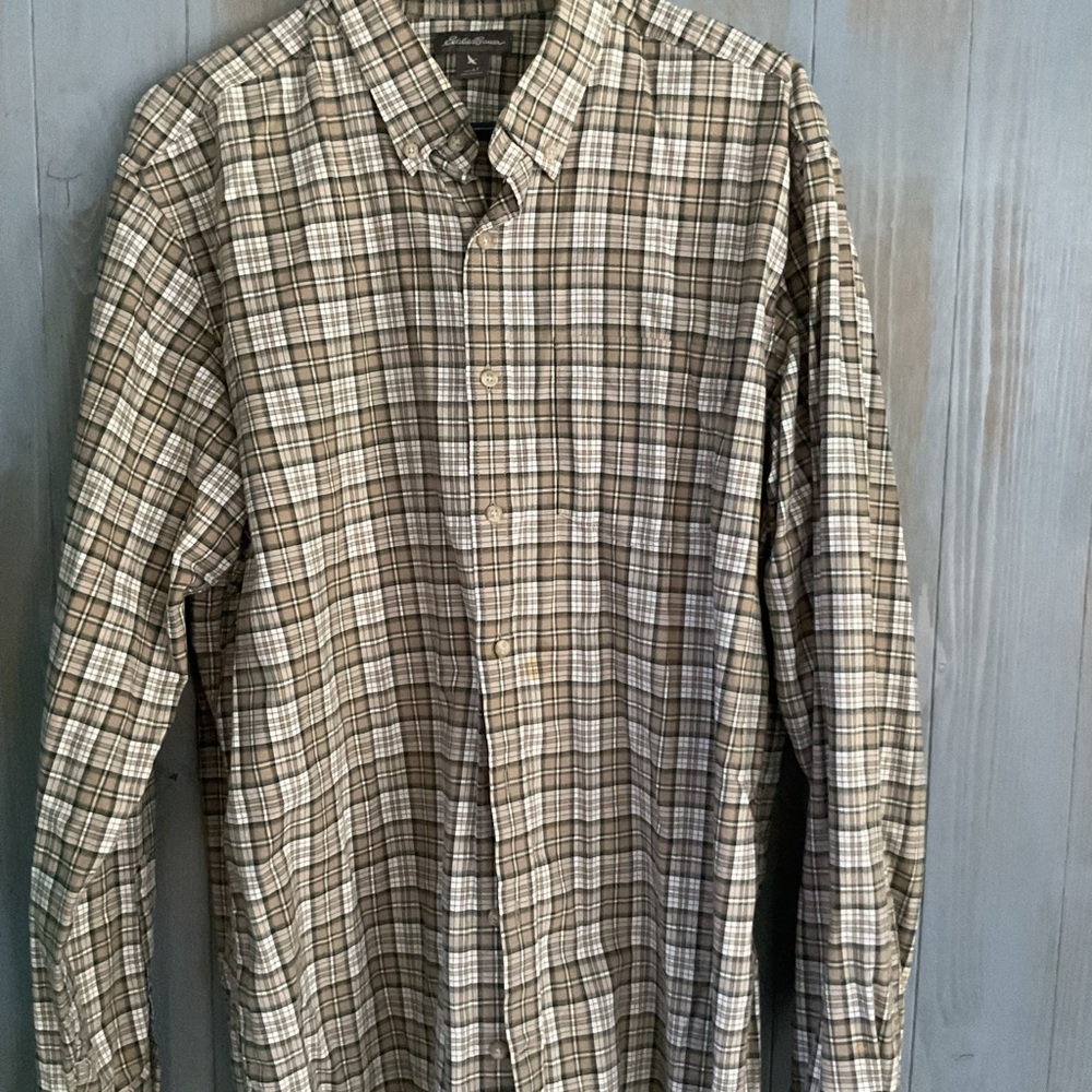 MENS EDDIE BAUER PLAID LONG SLEEVE BUTTON DOWN SHIRT SZ LARGE TALL LT
